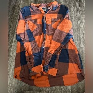 Orange & Blue Plaid Flannel Shirt 🍂🍁❄️